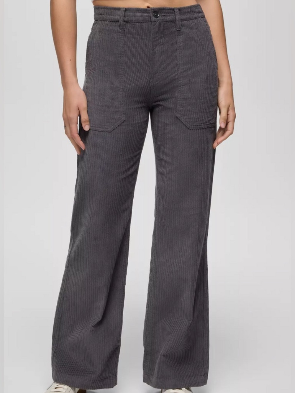 PRANA Annie's Canyon Cord Pant Women 10 High Rise Wide Leg Shadow Gray